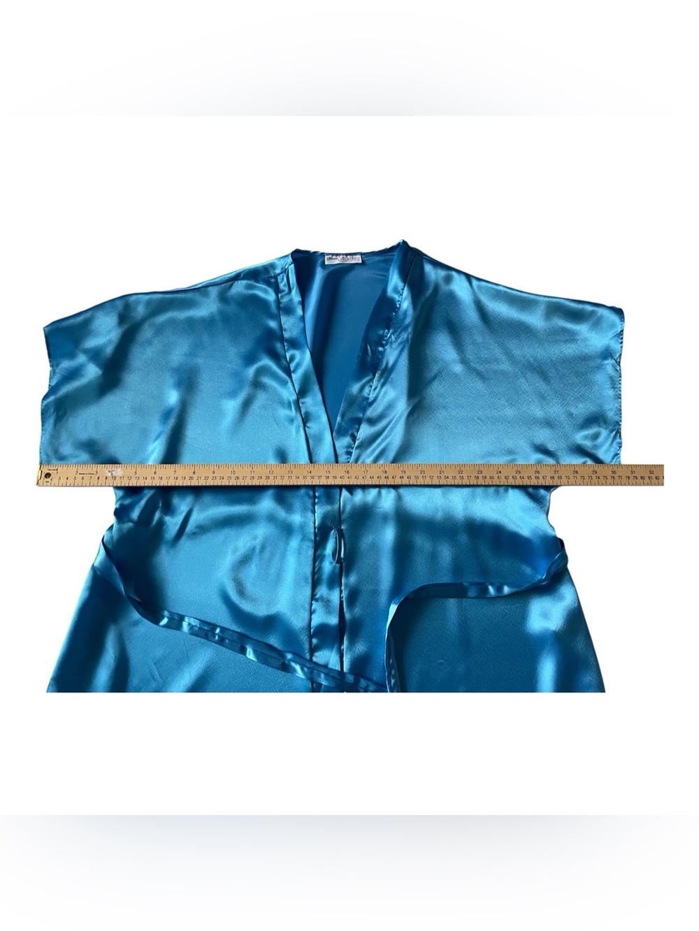 Cinema Etoile Women's Blue Satin Kimono Night Gown Robe, L - Picture 7 of 9